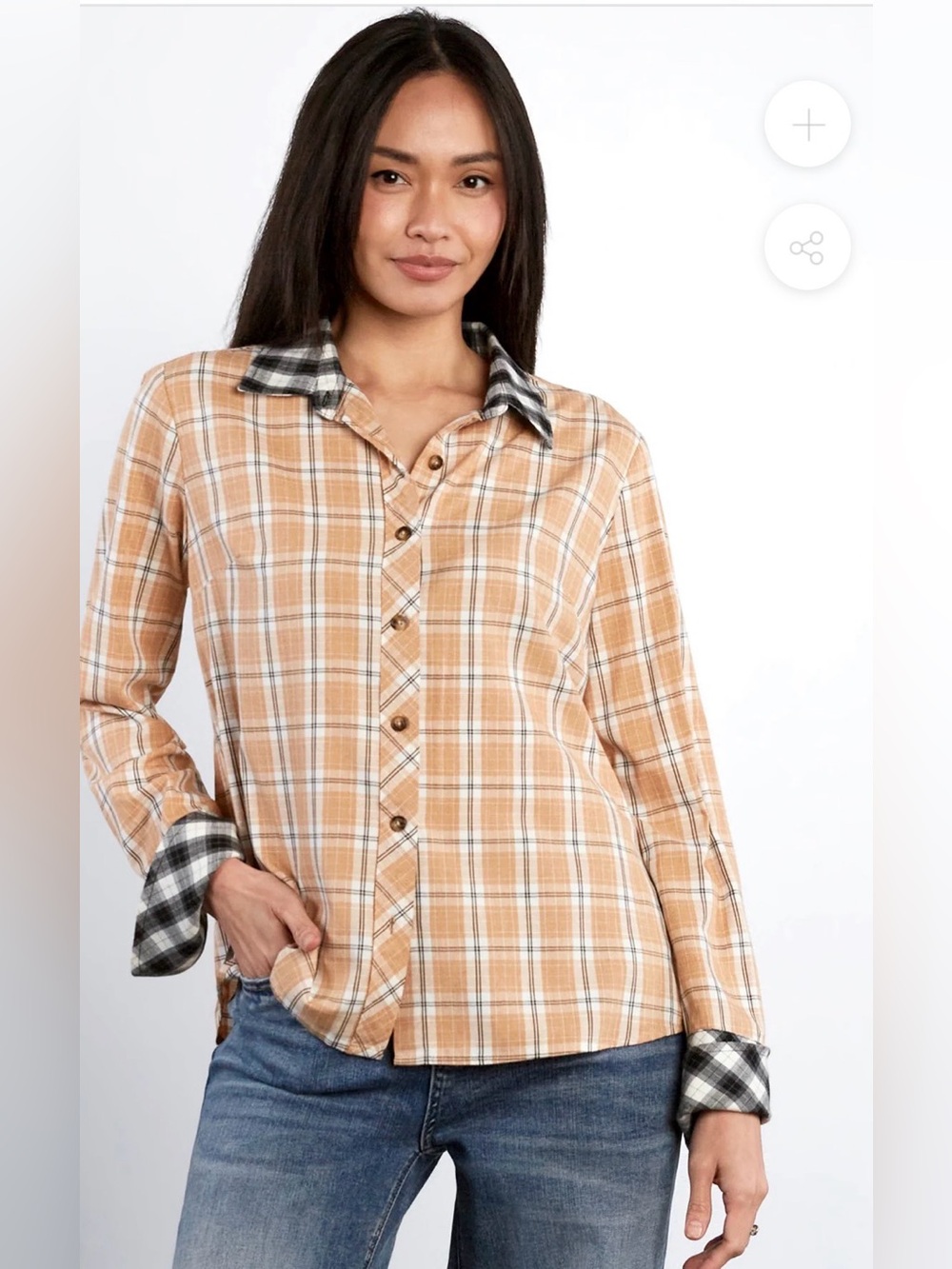 Billy T Mixed Plaid Contrast Collar Button Down Shirt - perfect for fall SM